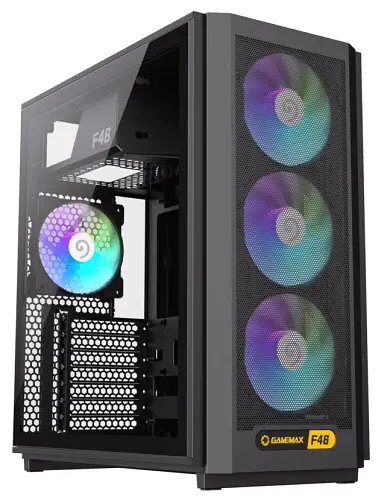 Корпус GameMax F46, Black, без БЖ, Mini Tower, ATX / Micro ATX / Mini ITX, Type-C / 2xUSB 3.0, макс. CPU - 169 мм / VGA - 350 мм, 4x120 мм ARGB, боковая панель из закаленного стекла - фото 9