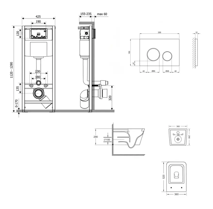 Набір Q-tap Nest 4 в 1 підвісний унітаз Swan Ultra Quiet 520x360x320 + комплект інсталяції QT16335180W48200 - фото 8