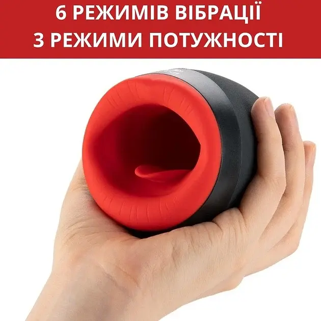 Мастурбатор-ротик I'MCUM Oral Kiss з язичком та підігрівом Чорно-червоний (IM-FJB004) - фото 3