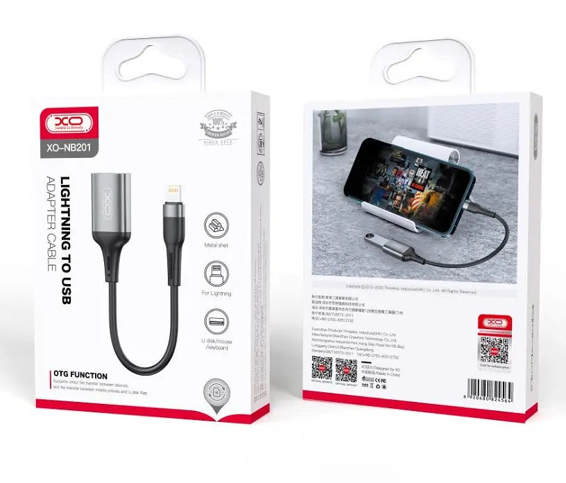 Кабель XO NB201 OTG USB 2.0 transfer speed 480Mbp for Lightning OTG function Чорний - фото 2