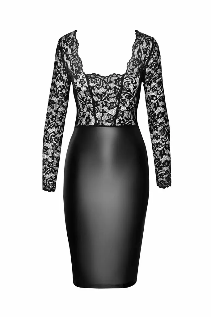 Сукня Noir Handmade F295 Euphoria, XXL, black, мереживо, глибоке декольте, спідниця міді під латекс - фото 4
