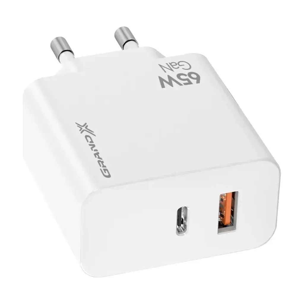 Зарядний пристрій Grand-X GaN 1xUSB-C + 1xUSB 65W PD3.0 QC4.0 AFC SCP FCP white (CH-960W) - фото 4