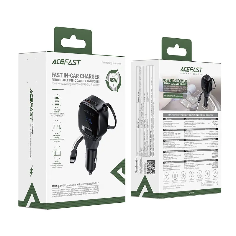 Автомобільний зарядний пристрій ACEFAST B17 95W car charger with telescopic cable Чорний - фото 2