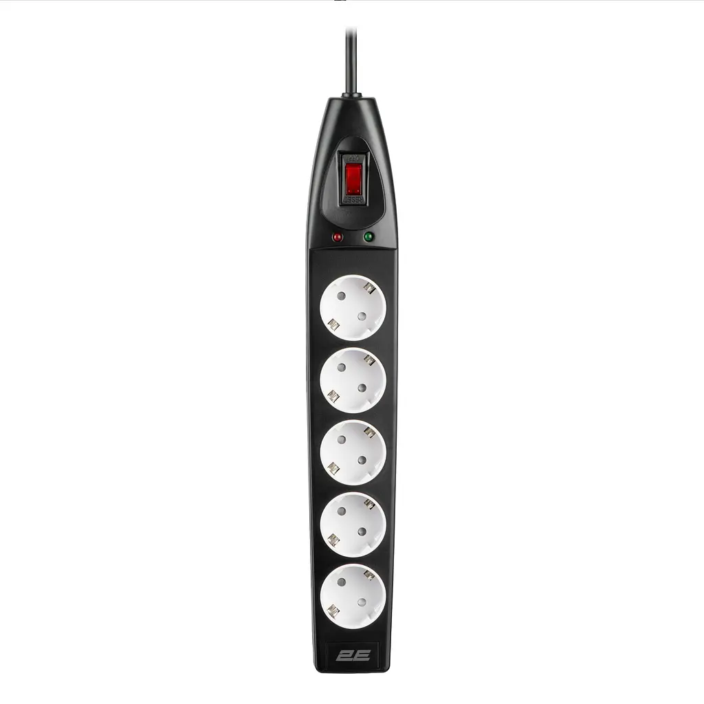 Подовжувач мережевий з фільтром 5 розеток 10 м 2E Power Extension 5 Type F 10m 16A Black - фото 6