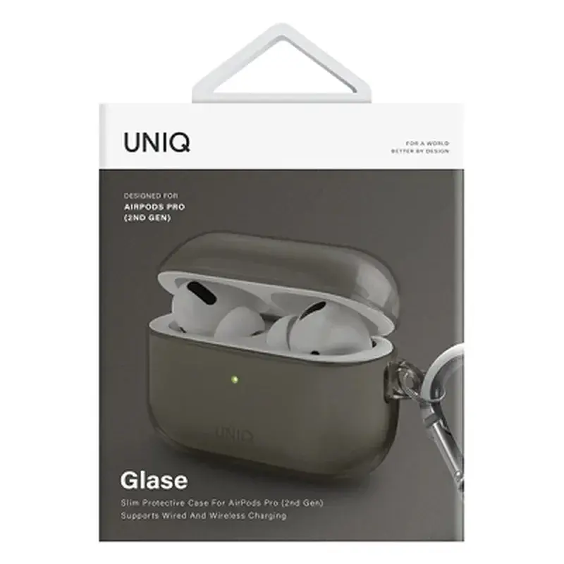 Чохол для навушників Uniq Glase AirPods Pro 2 gen Glossy Smoke (8886463683590) - фото 3