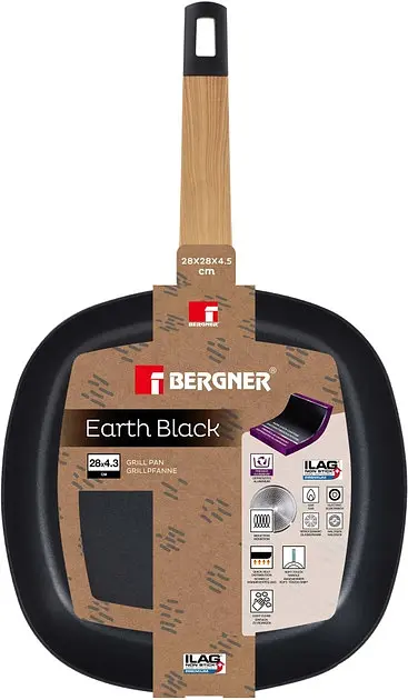 Сковорода-гриль Bergner Earth black 28×28 см чорна BG-34625-BK - фото 2