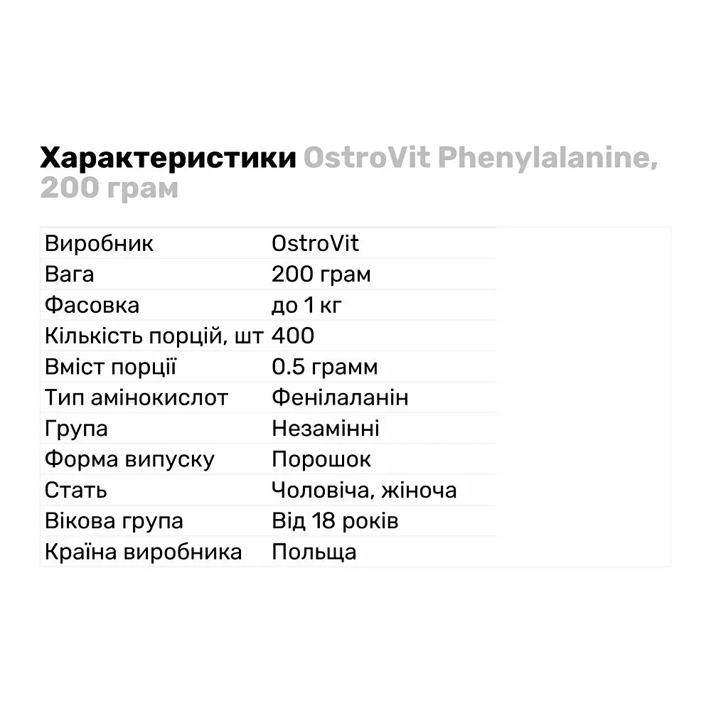 Аминокислота OstroVit Phenylalanine 200 г - фото 2