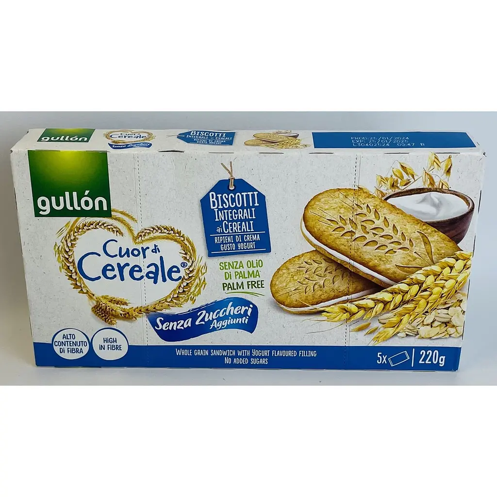 Печиво Gullon Cuor di Cereale (сендвіч з йогуртом) цільнозернове без цукру 220 г