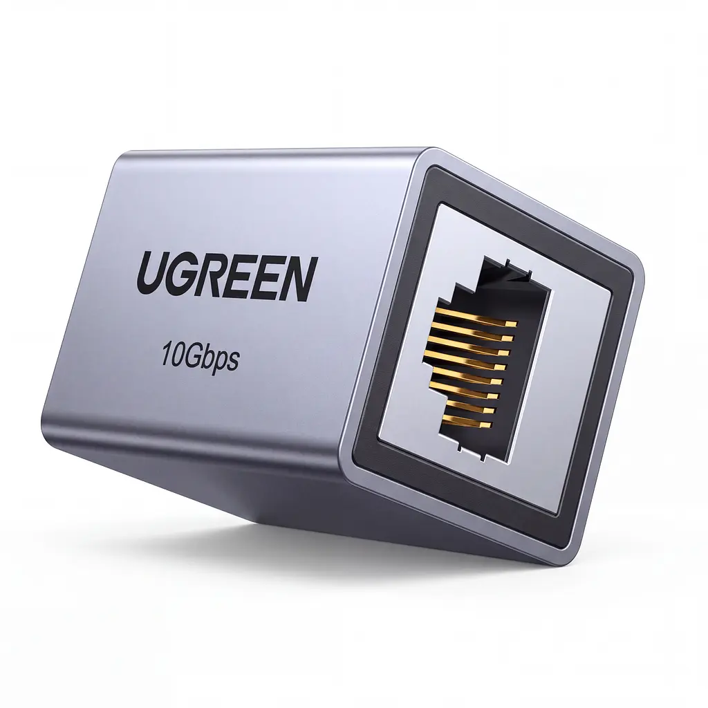 З’єднувач мережевих кабелів UGREEN NW261 Ethernet з двома гніздами RJ45 до 10 Гбіт/с без окремого живлення з металевим екрануванням з позолоченими контактами темно-сірий (15117)