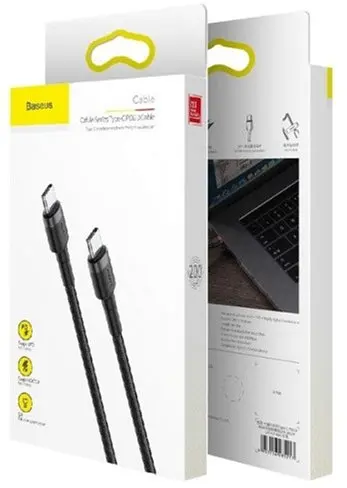 Кабель Baseus Cafule Cable Type-C For Type-C PD2.0 60W flash charging data line (20V 3A) 2m Gray+Black - фото 3