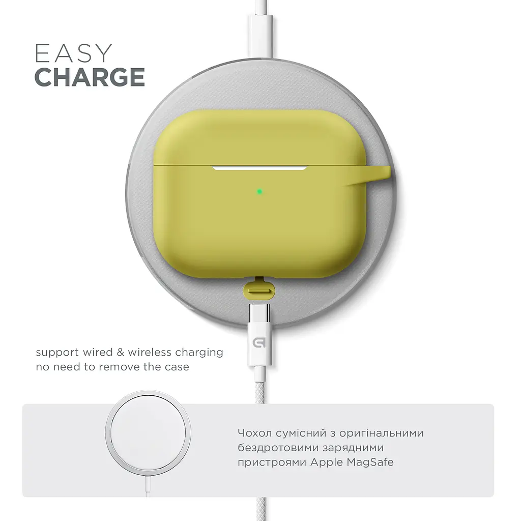 Силіконовий чохол для навушників Apple AirPods Pro, Hang Case, жовтий, ультратонкий захисний кейс товщиною 2 мм, захист від подряпин, пилу та ударів, компактний, з карабіном для кріплення, ArmorStandart (ARM56072) - фото 7