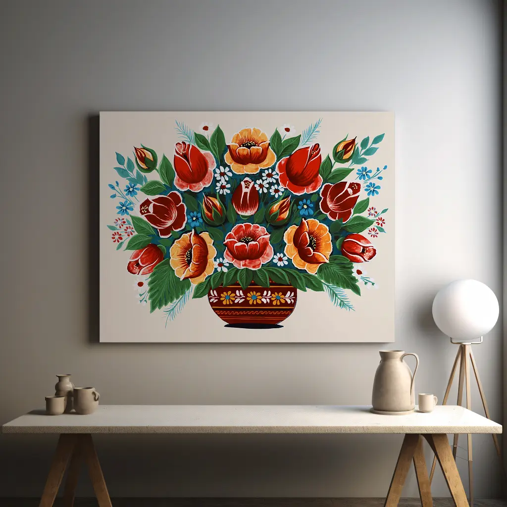 Інтер'єрна картина Петриківський розпис, Квітковий букет, 43×60 см (id6913) - фото 2