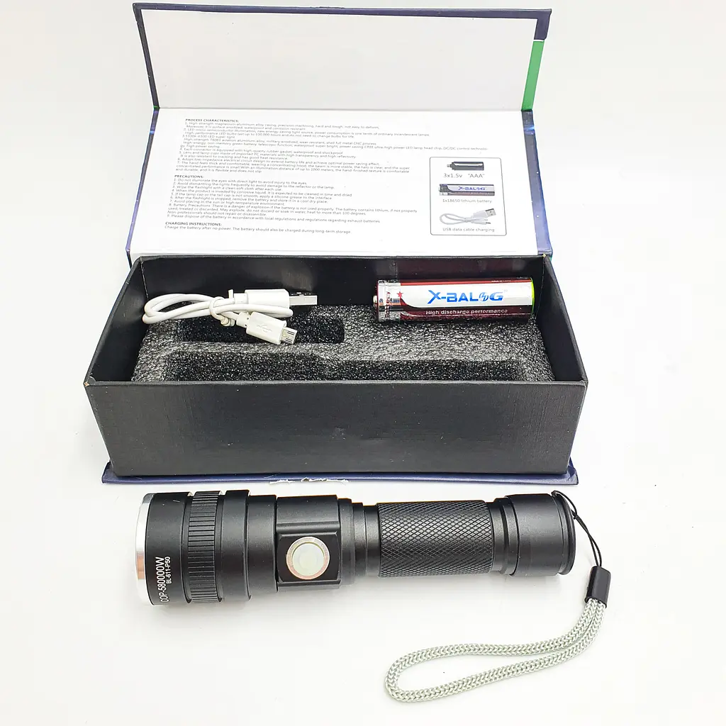 Ліхтарик акумуляторний ручний металевий ліхтар із зумом 18650 battery BL 611 P50 чорний - фото 6