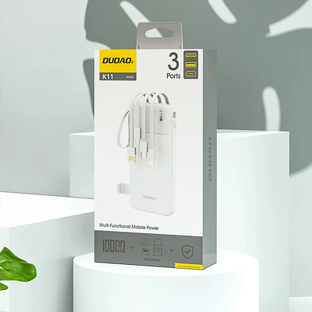Універсальна мобільна батарея Dudao 10000mAh K11 10W USB-A,USB-C,microUSB, with USB-A/USB-C/Lightning/MicroUSB cables Білий - фото 2