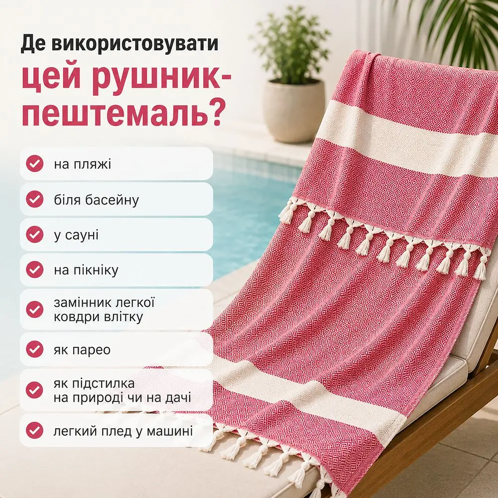 Рушник пештемаль Turkey Towel 100х180 см легкий великий для пляжу басейну бані сауни підстилка на дачу пікнік природу відпустку море ромб червоний - фото 3