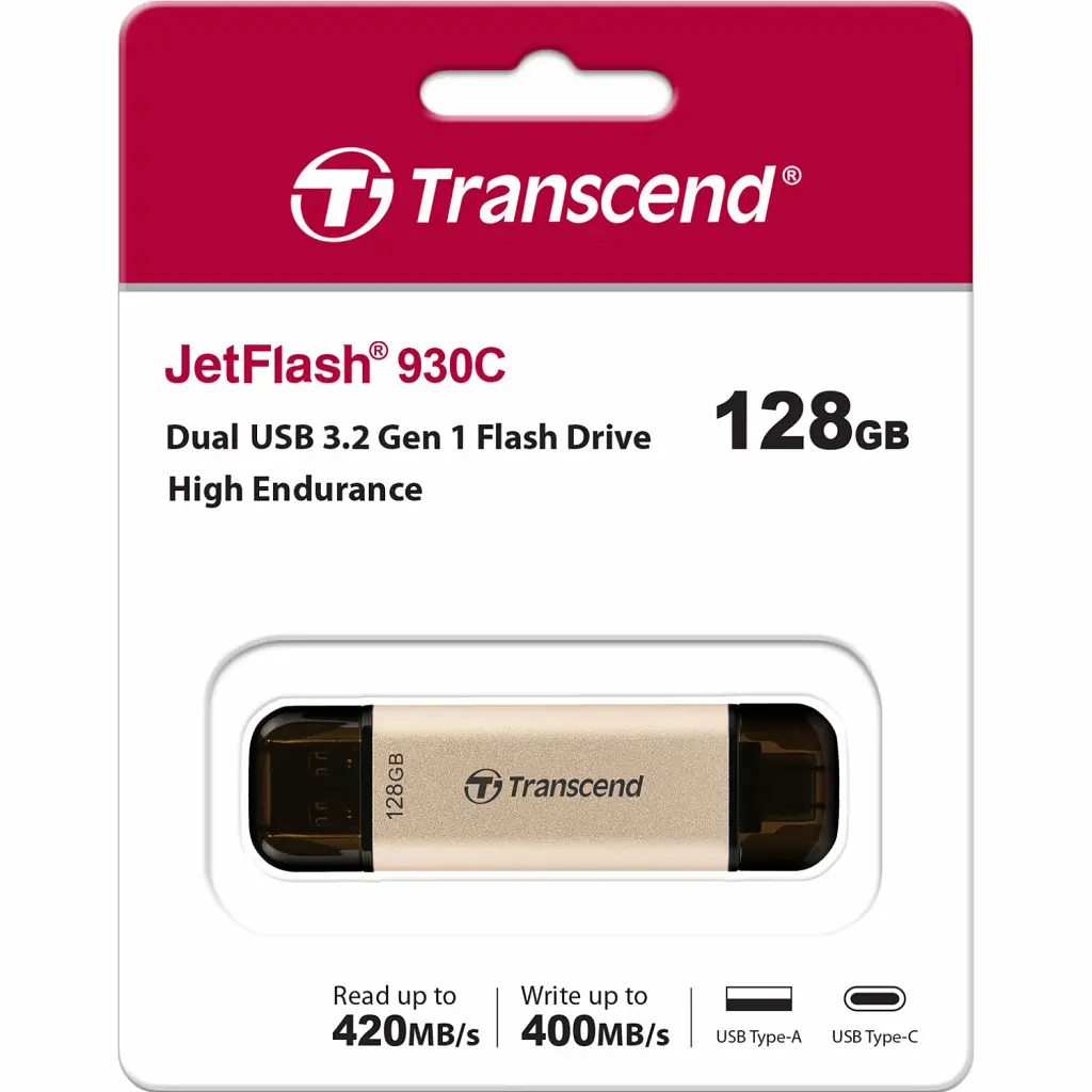 USB флеш накопичувач Transcend 128GB JetFlash 930 Gold-Black USB 3.2/Type-C (TS128GJF930C) - фото 8