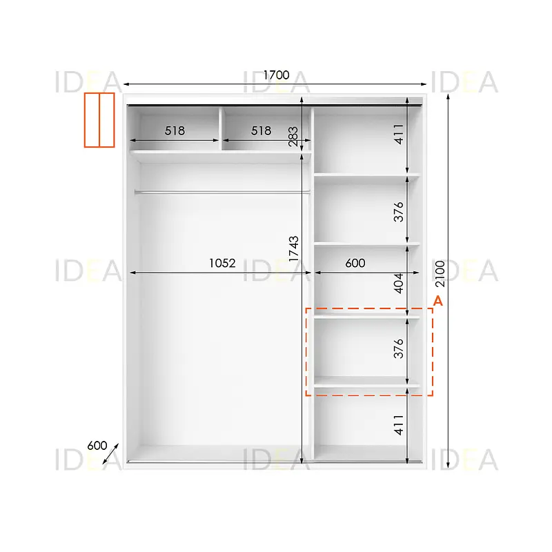 Шафа-купе Idea серія 5 170 x 45 x 210 см Білий Дзеркало - фото 2