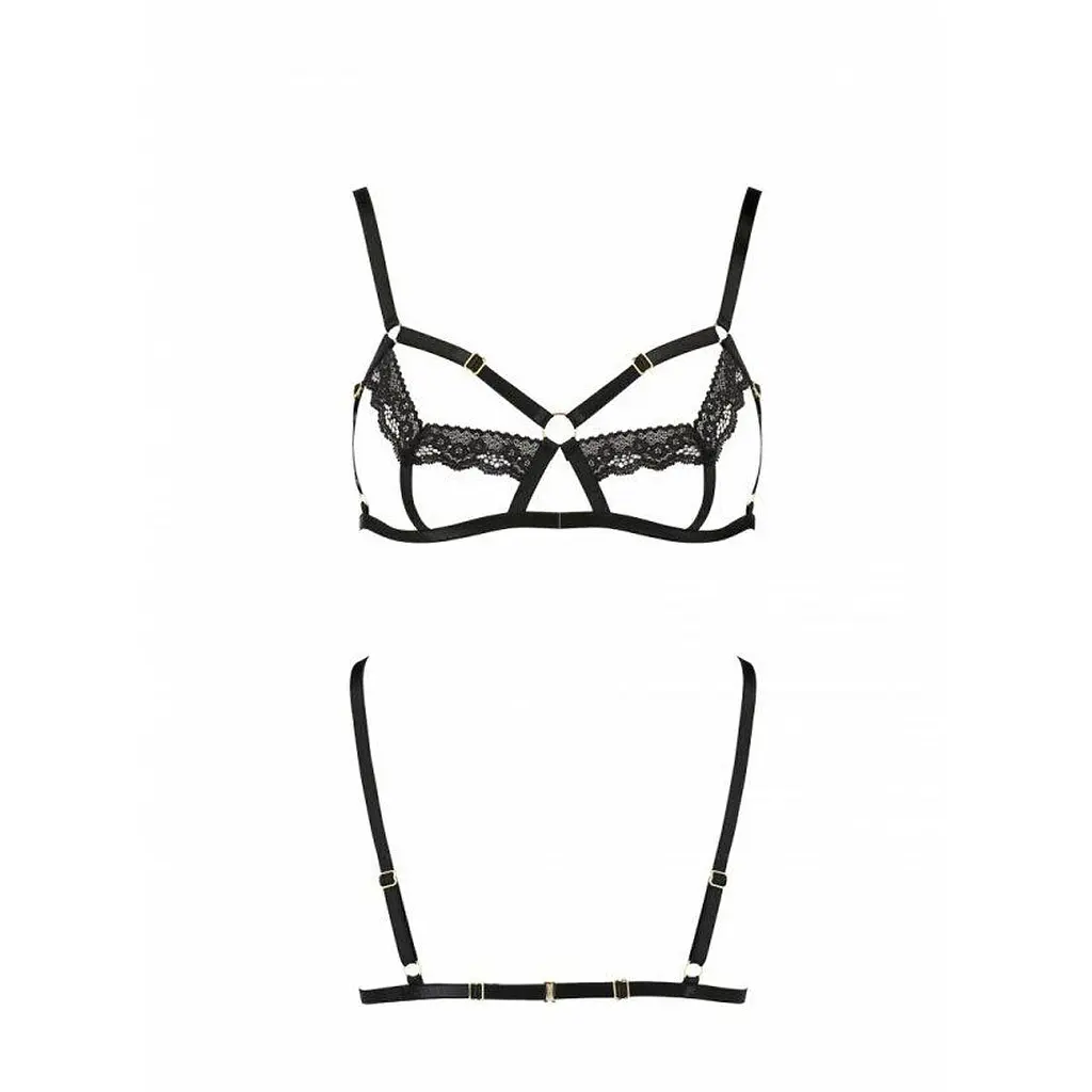 Бюстгальтер-стрепи із мереживом Solon Bra black - Passion Exclusive: трусики в комплекті 2XL/3XL - фото 5