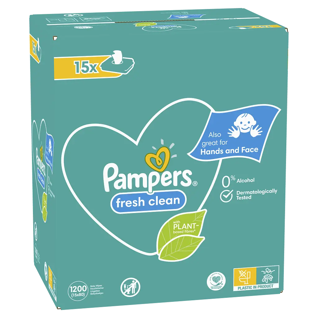 Набор детские влажные салфетки Pampers Fresh Clean 1200 шт. (15 упаковок по 80 шт.) - фото 5