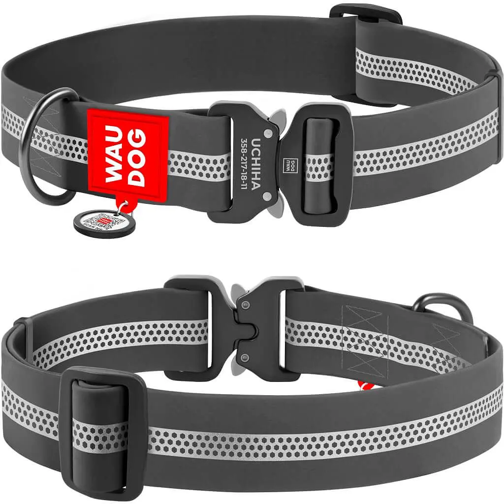 Ошейник для собак Waudog Waterproof, коллартекс, водостойкий, светоотражающий, с QR паспортом, металлическая пряжка-фастекс, XXL, 43-70х4 см, серый - фото 3