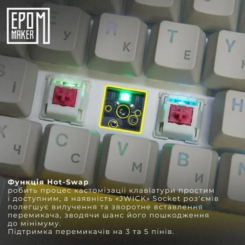 Клавіатура Epomaker EP64 60 Mulan Switch Hot-Swap RGB Wireless/Bluetooth/USB UA Black (EP64-B-M) - фото 9