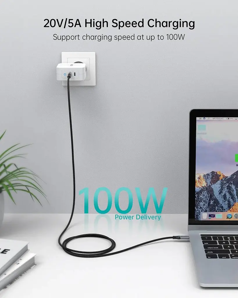 Кабель USB 2.0 Type-C M-M, 1.8 м, 100W, обплетення, PD, чорний Choetech - фото 6