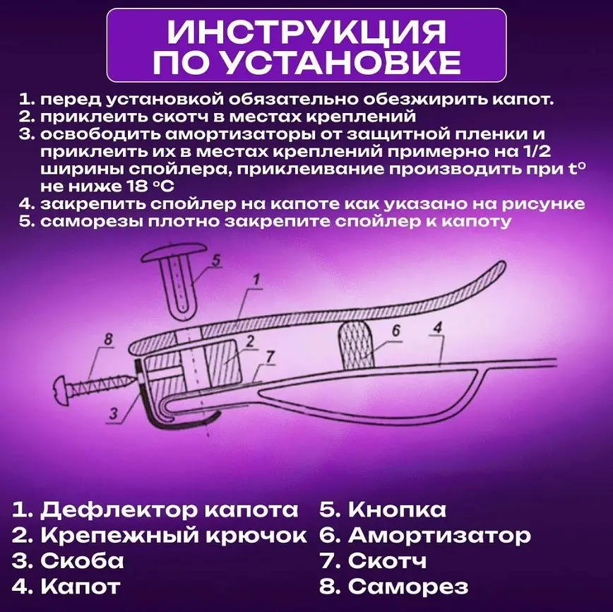 Дефлектор капоту мухобійка для Audi A4 (В7) 2005-2008 Євро Кріплення (Vip Tuning) AD09 - фото 5