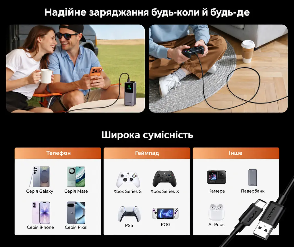 Кабель UGREEN L309 USB-A - USB-C QC 3.0 18 Вт 0,5 м чорний (95796) - фото 13