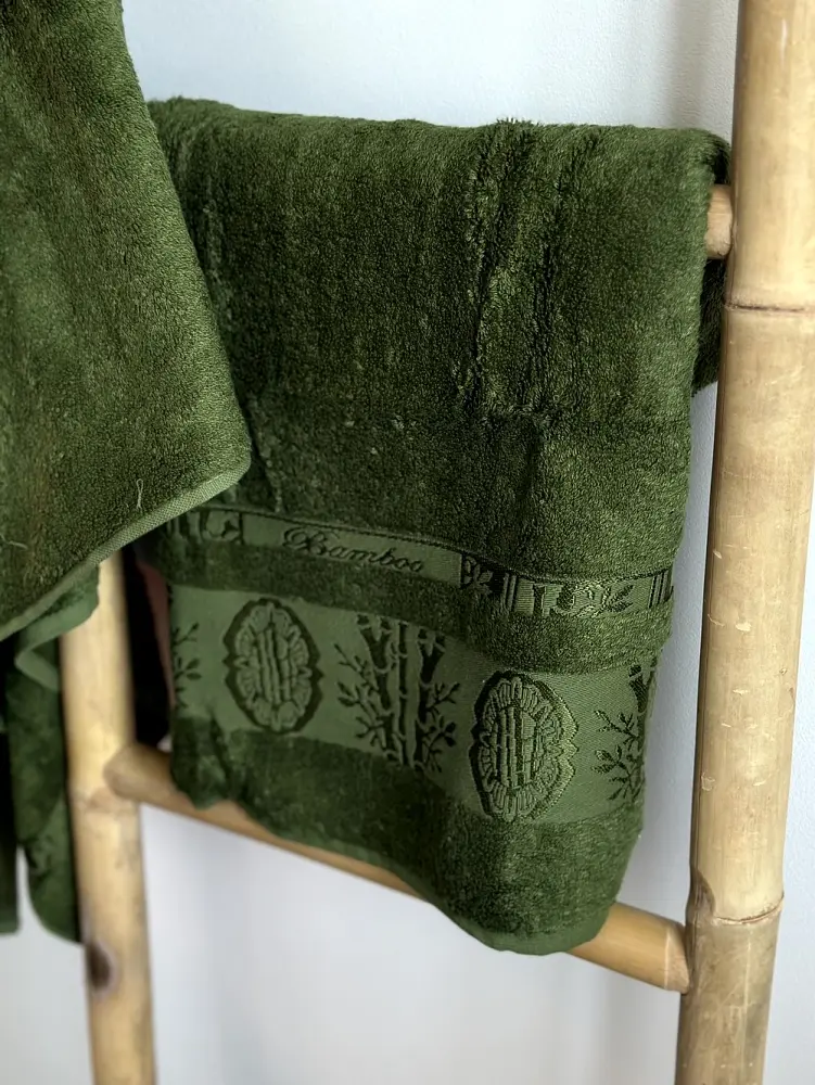 Набір турецьких бамбукових махрових рушників Zeron 50х90+70х140 Bamboo Agaс Desen зелений 1 - фото 3