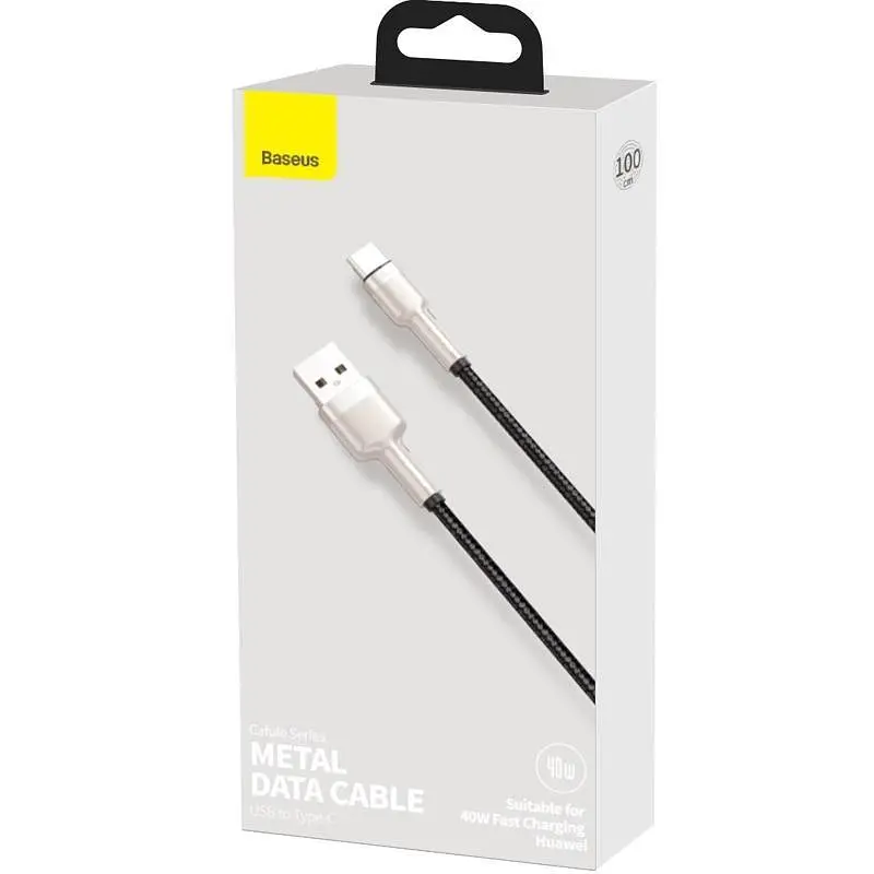 Кабель Baseus Cafule Metal Cable USB to Type-C 40W 4A 1m CATJK-A01 Black - фото 2