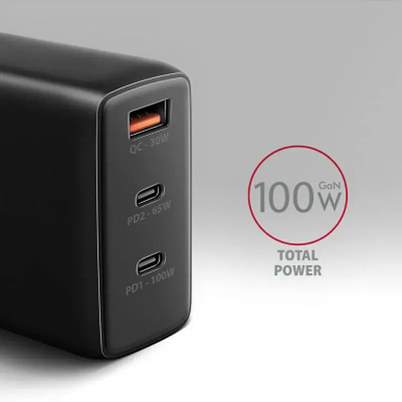 Зарядний пристрій AXAGON 1xUSB + 2xUSB-C 100W QC4+ PD3.0 PPS black (ACU-DPQ100) - фото 3