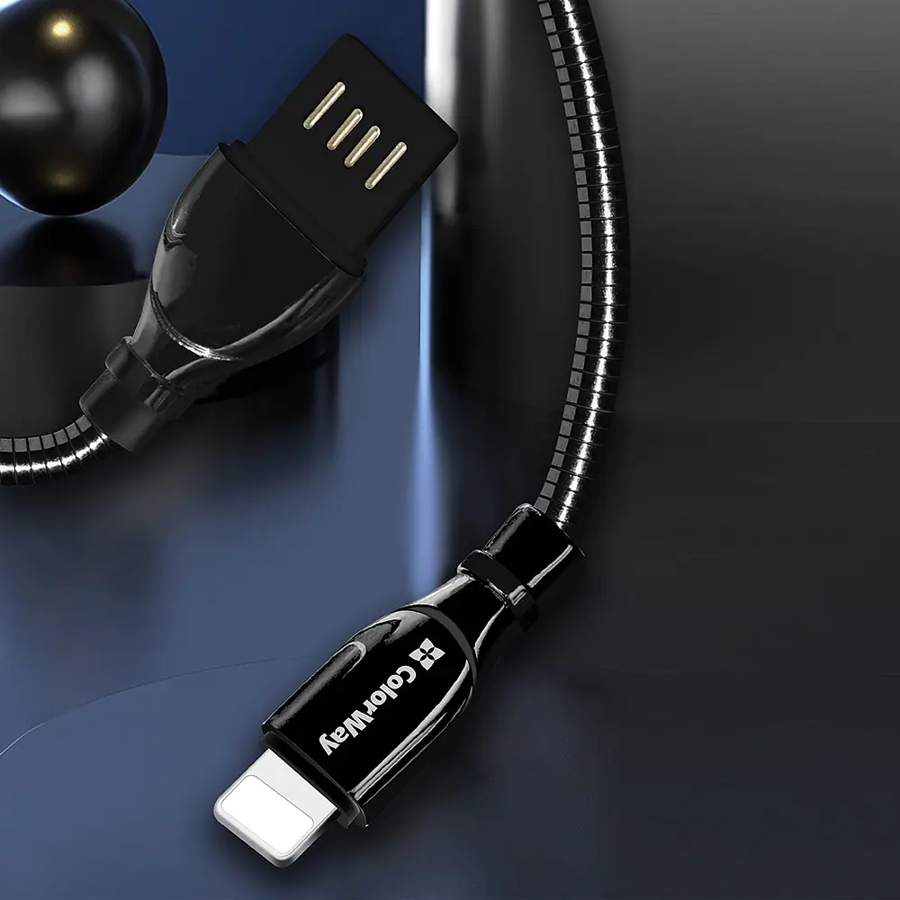 Кабель ColorWay USB - Apple Lightning (metal spring) 2.4А 1 м Black - фото 8
