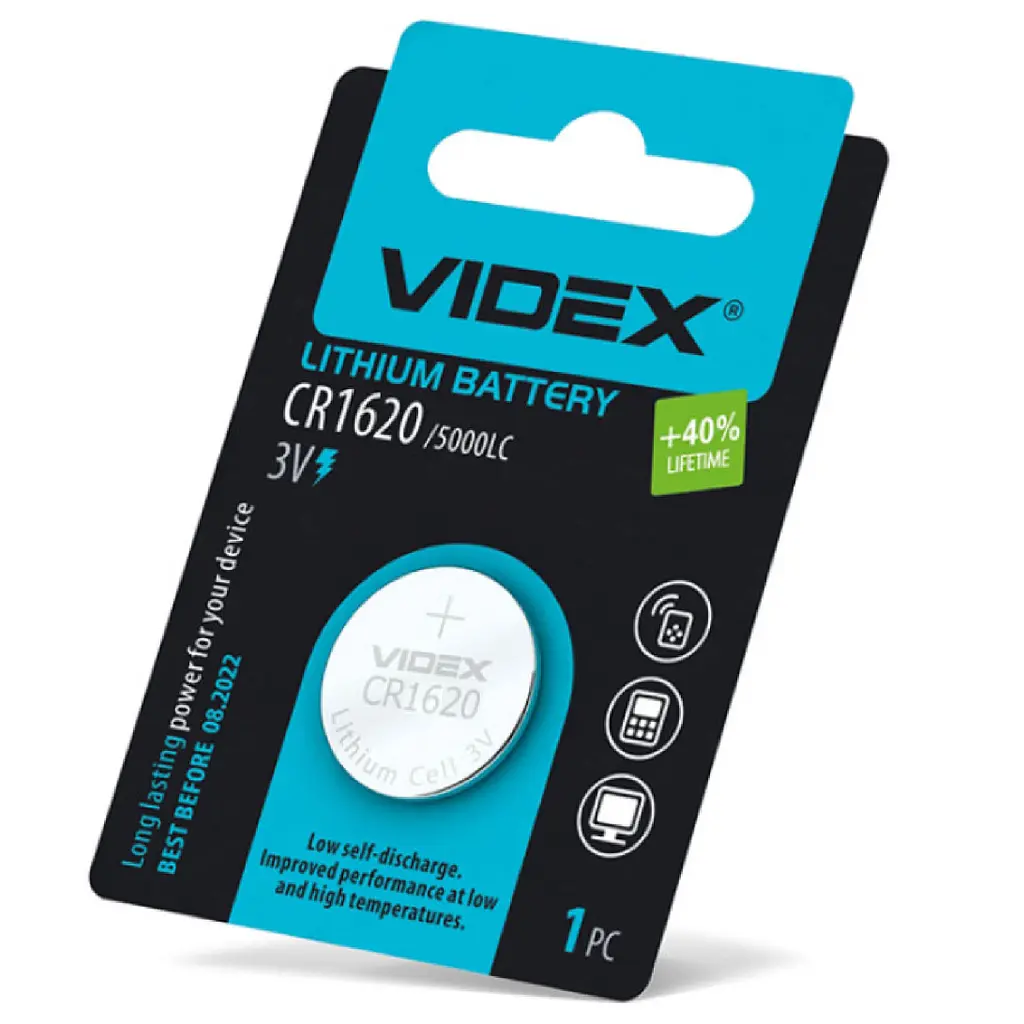 Батарейка літієва Videx CR1620 3V 70 mAh +40% LifeTime 1 шт Blister