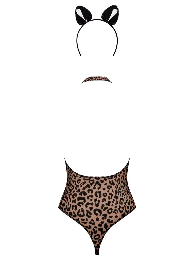 Еротичний костюм леопарда Obsessive Leocatia teddy L/XL, боді, обруч з вушками - фото 6