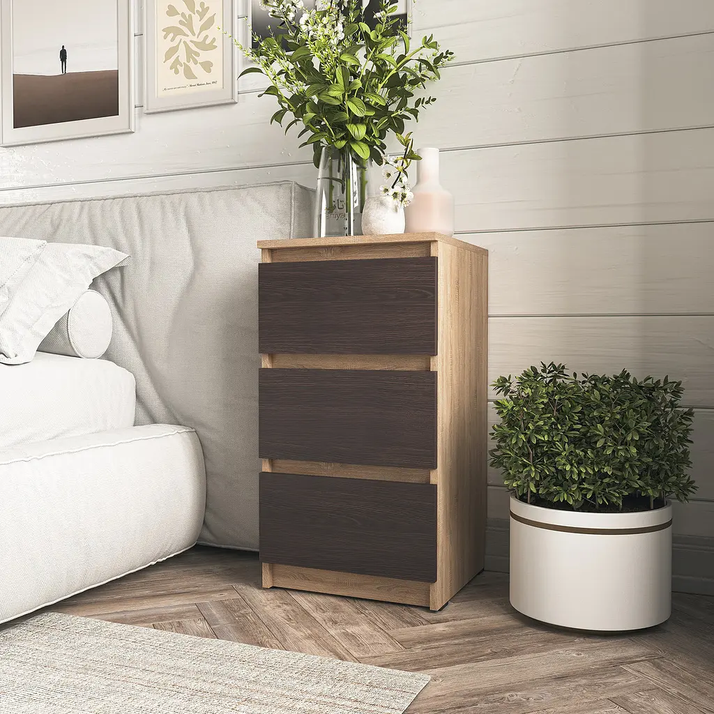 Тумбочка на 3 шухляди Moreli T-216 Ш400/В758/Г398 Дуб сонома-Венге темний