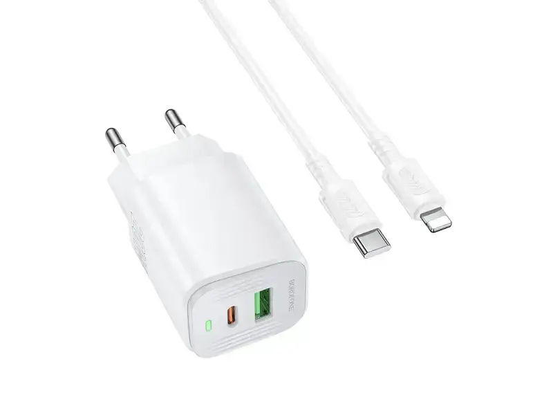 Мережевий зарядний пристрій Borofone BAS83A Star 20 W + Type-C to Lightning cable White (6941991126796)
