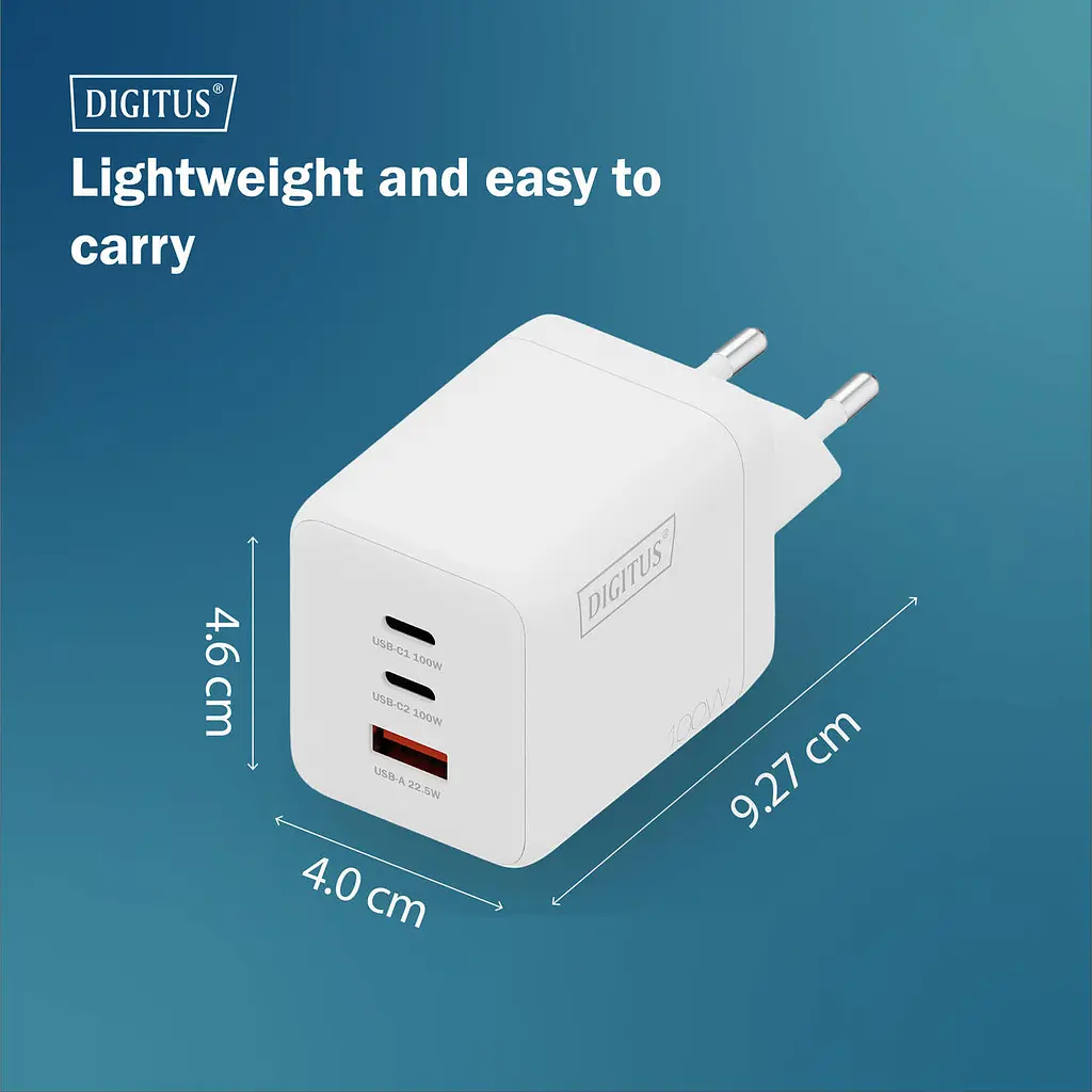 Зарядний пристрій 2хUSB-C, 1хUSB-A DIGITUS GaN 100W - фото 2