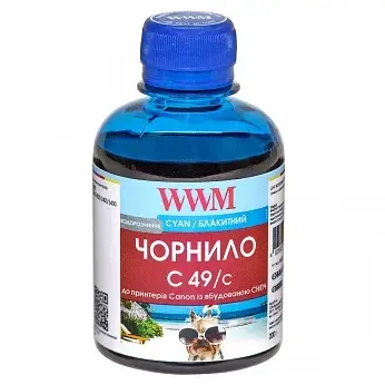 Чорнило WWM GI-490C для Canon Pixma G1400/2400/3400 200г Cyan водорозчинне (C49/C)