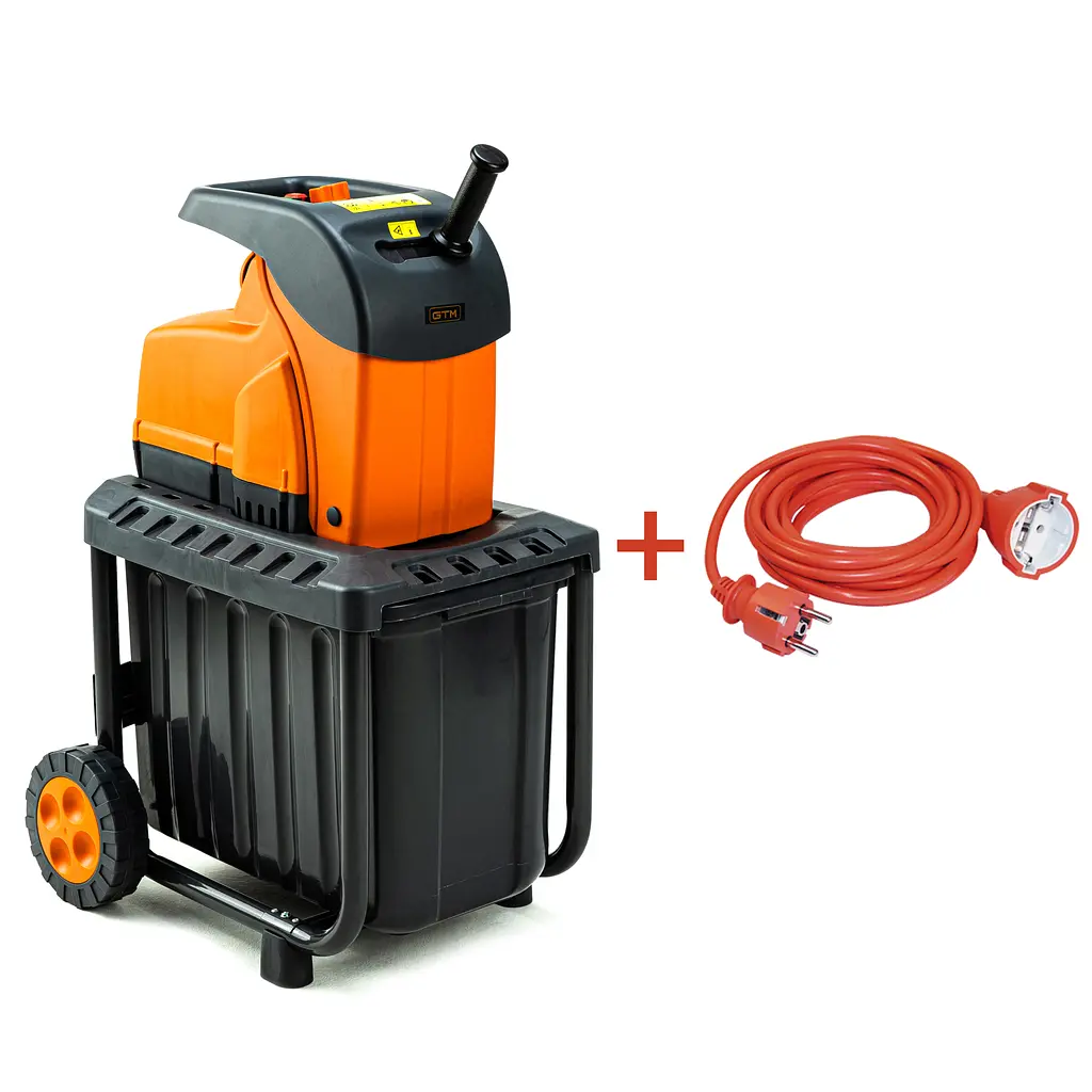 Подрібнювач садовий DS2800/45 KIT, 220В, 2800Вт, гілки до 45мм, ножі, контейнер 60л + подовжувач 10м помаранч. - фото 2