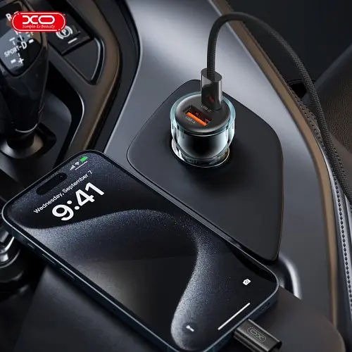 Автомобільний зарядний пристрій XO CC60 Smart прозрачний Car Charger A30+C30 Simultaneous 60W+Cable - фото 6