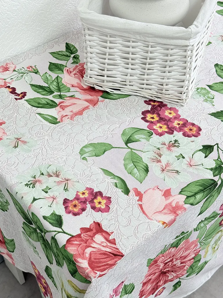Скатертина Ecotton 150х220 см бавовняна з рогожки рожева 29033/2 Літній букет (23553) - фото 4