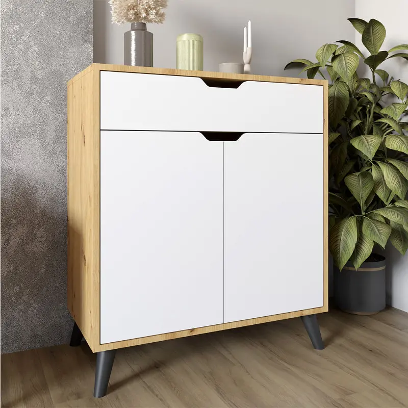 Комплект меблів для вітальні М-ЗОН Борн Дуб Артизан/Німфея Альба (білий) 5 предметів з чорними ніжками (MZN-031074) - фото 11