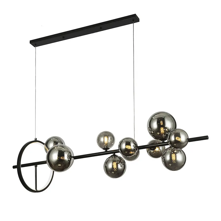 Люстра LED Levistella 918LP267-10 BK+BK, 10 плафонов, чорний метал, скло, сучасний стиль для дому - фото 2