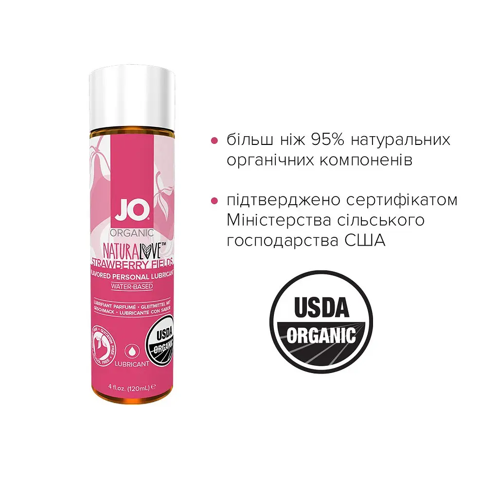 Змазка на водній основі JO NATURALOVE Strawberry (120 мл) з екстрактом ромашки та листя агави - фото 3