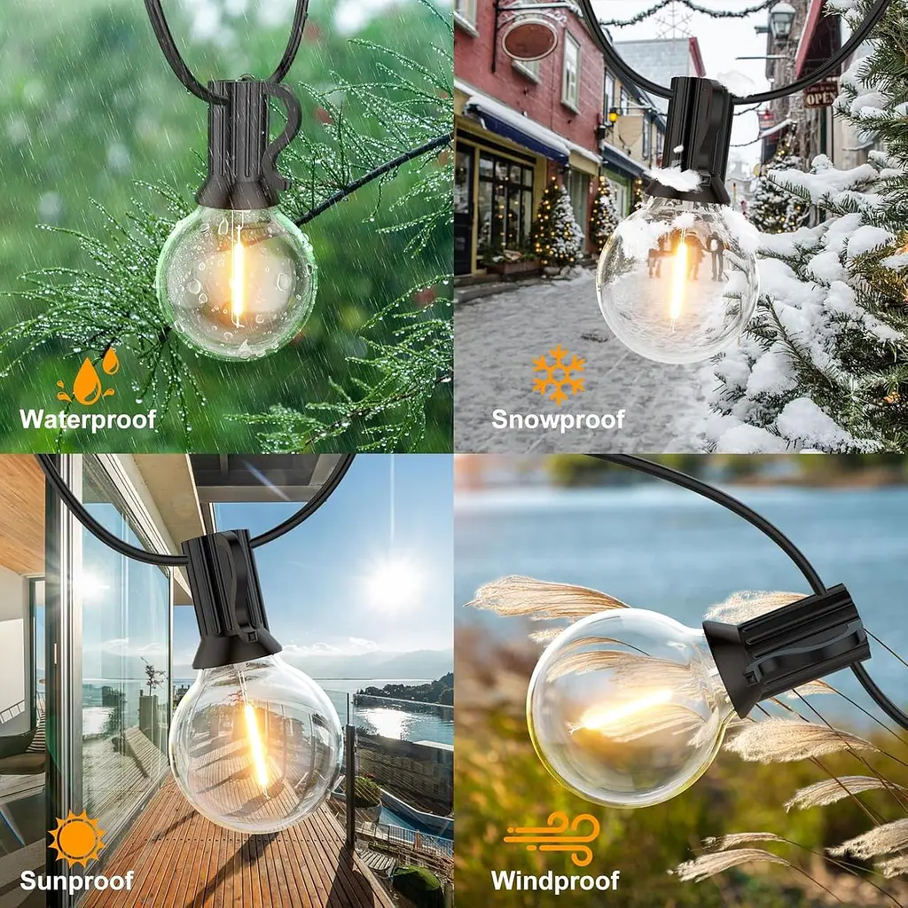 Уличная гирлянда GPATIO Garland G40, 60 футов/18 м садовые гирлянды из 30+1 штук теплой белой пластиковой лампы, внешние - фото 2