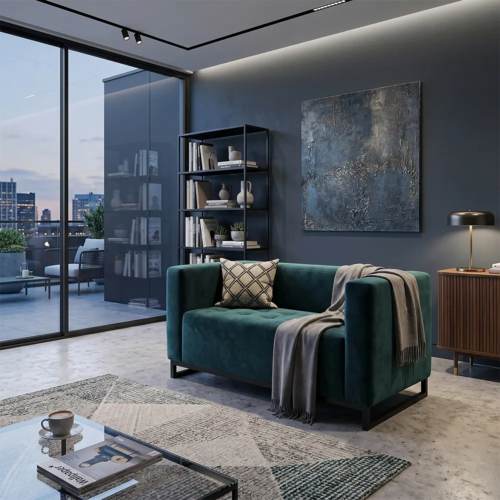 Диван Richman Спейс Комплектація Подвійний 1.5 На Металокаркасі Чорний Оббивка Вог 13 Діп Оушен - фото 2
