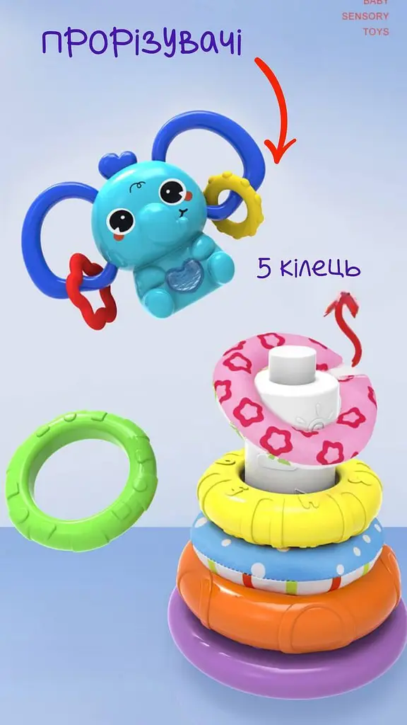 Розвиваюча іграшка для малюків, дитяча пірамідка кольорова мелодії, сенсорна з прорізувачем. Монтессорі - фото 3