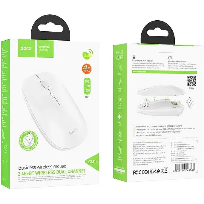 Миша HOCO GM15 Art dual-mode business wireless mouse 2 режимна BT5.0 та 2.4G біла - фото 4