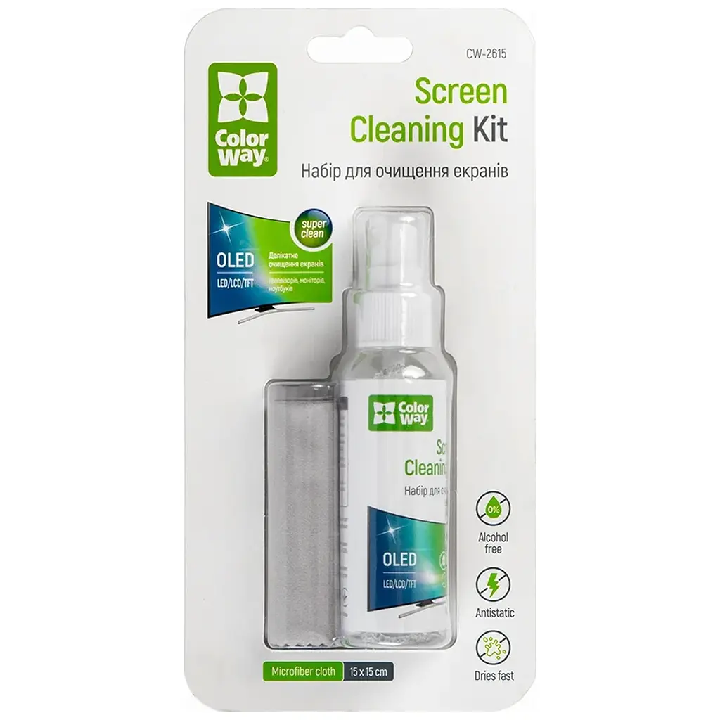 Спрей для очищення ColorWay Screens Cleaning Kit TV/OLED/LED/LCD 60ML + Microfibre (CW-2615) - фото 2