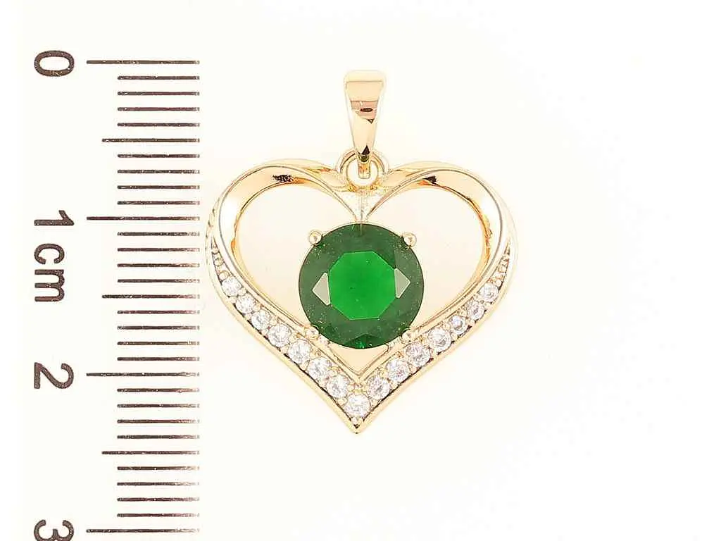 Кулон XUPING Позолота 18K «Сердечко з зеленим фіанітом і цирконієм» для ланцюжка до 5мм (262310) - фото 2